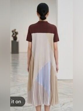 Clu Mixed Media Pleated Colorblock Dress